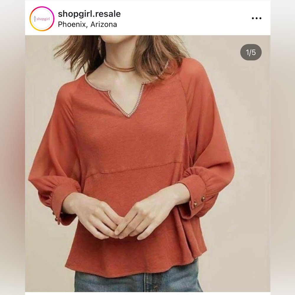 Anthropologie top Embroidered Blouse burnt Maeve pilcro free people shirt medium